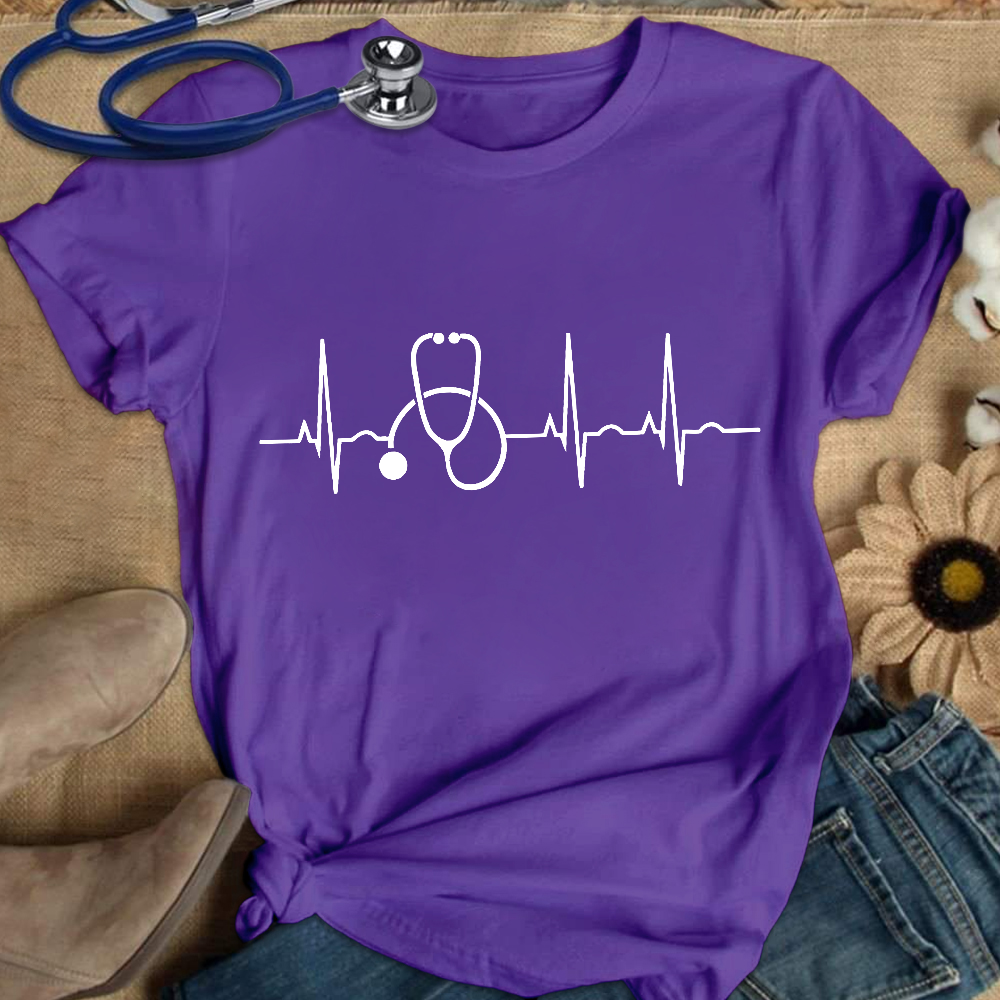 Stethoscope Heartbeat EKG Nurse Cotton Nurse T-shirt