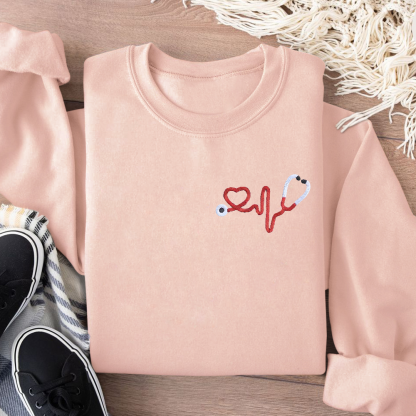 Personalized Registered Nurse Stethoscope Embroidered Crew Neck Sweatshirt