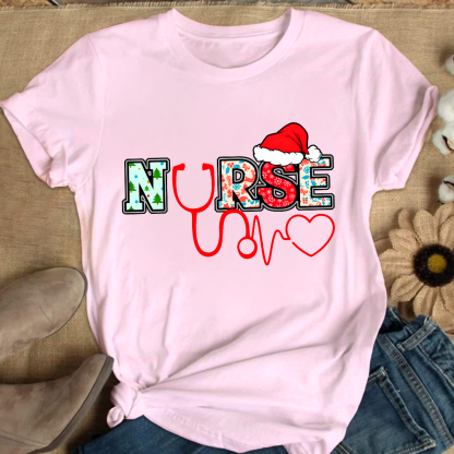 Santa's Favorite Nurse Shirt Christmas Funny Gift Cotton Nurse T-shirt