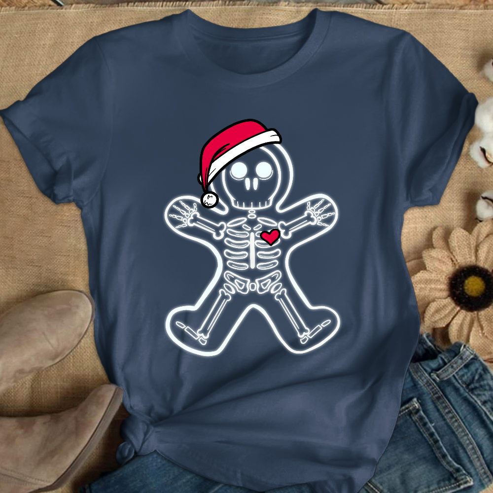 Christmas Gingerbread Man X-Ray Cookie Skeleton Wearing A Santa Hat Classic Cotton Nurse T-shirt