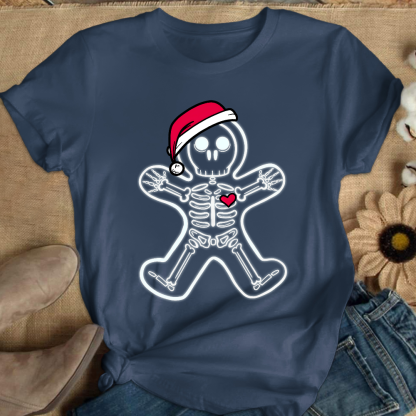 Christmas Gingerbread Man X-Ray Cookie Skeleton Wearing A Santa Hat Classic Cotton Nurse T-shirt