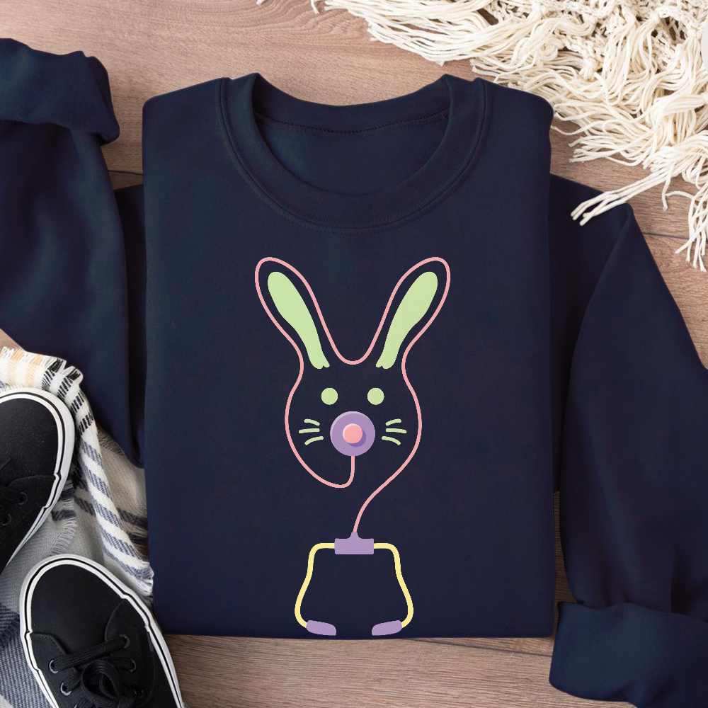 Easter Bunny Medical Tools For Nurse Or Doctor Cotton Pullover Sweatshirt