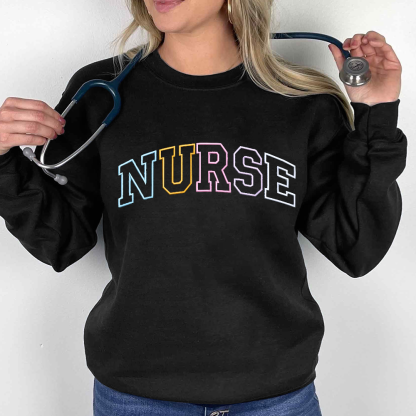 Personalized Embroidered Nurse Text Print Embroidered Crew Neck Sweatshirt