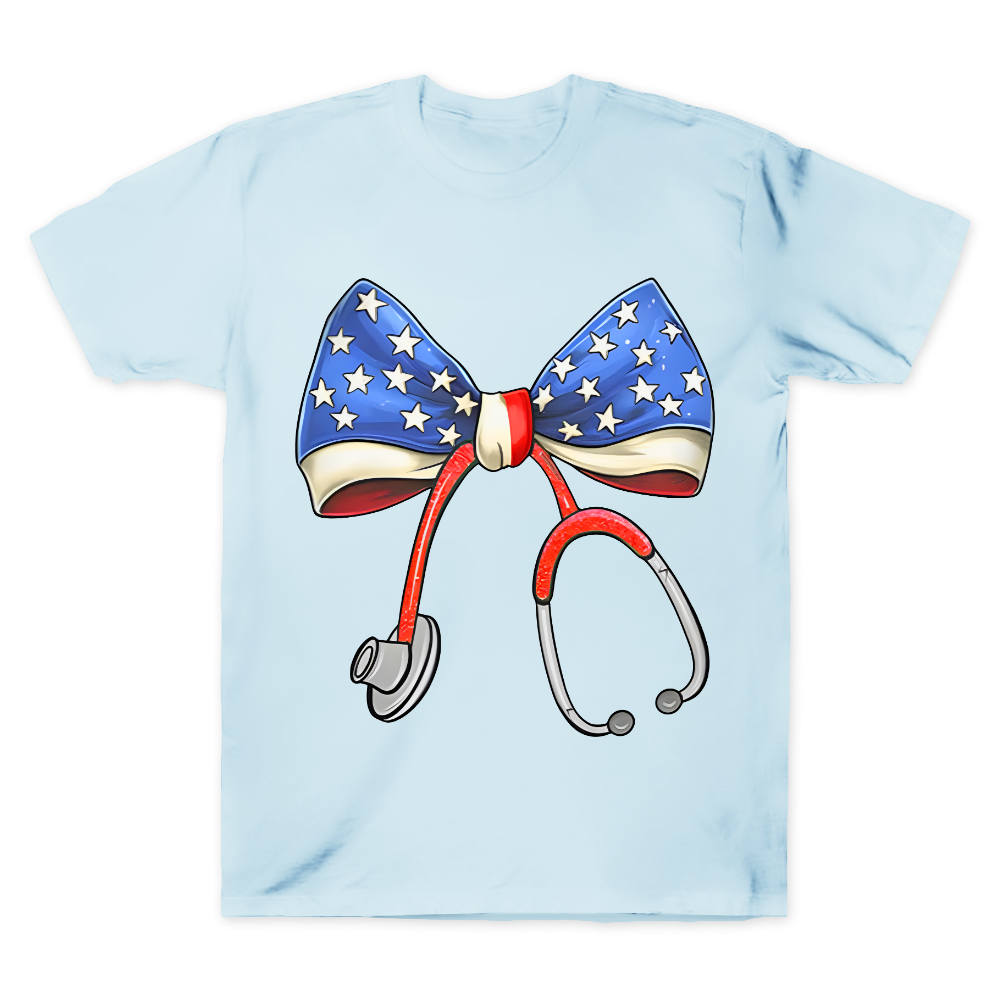 Stethoscope With American Flag Bow Cotton Doctor T-shirt