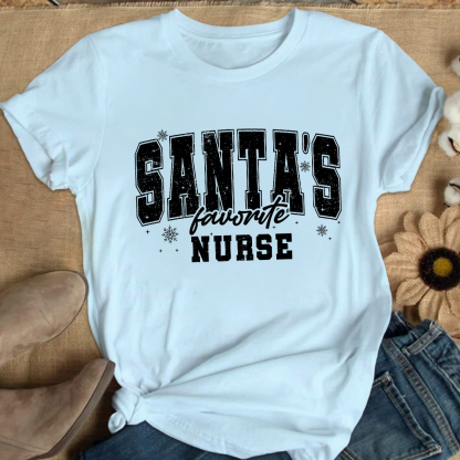 Santas's Favorite Nurse Cotton Nurse T-shirt