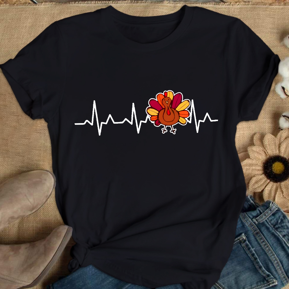 Heartbeat Turkey Nurse Thanksgiving Cotton Nurse T-shirt
