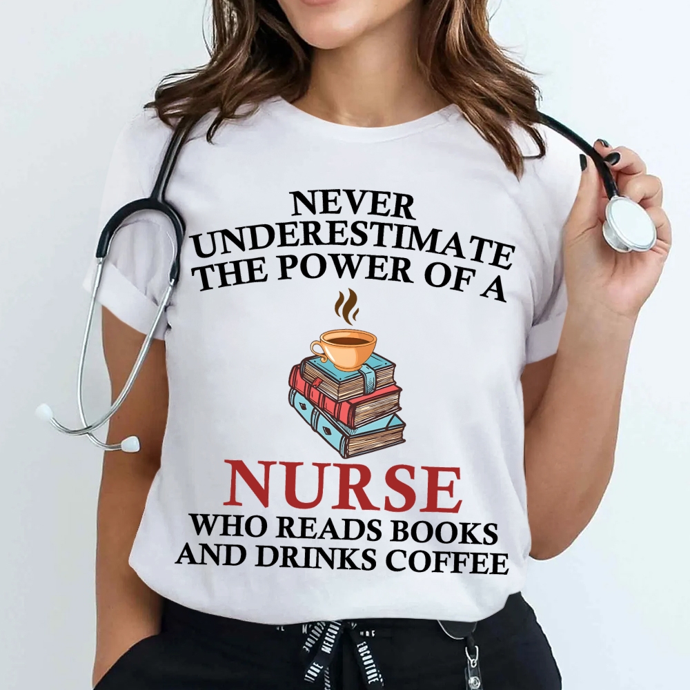 Nurse Reading Books And Coffee Lover Cotton Nurse T-shirt