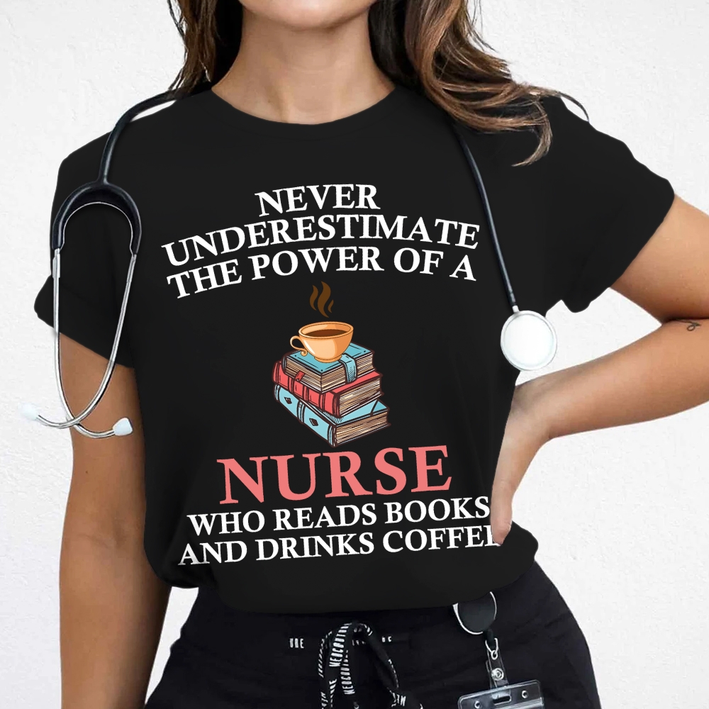 Nurse Reading Books And Coffee Lover Cotton Nurse T-shirt
