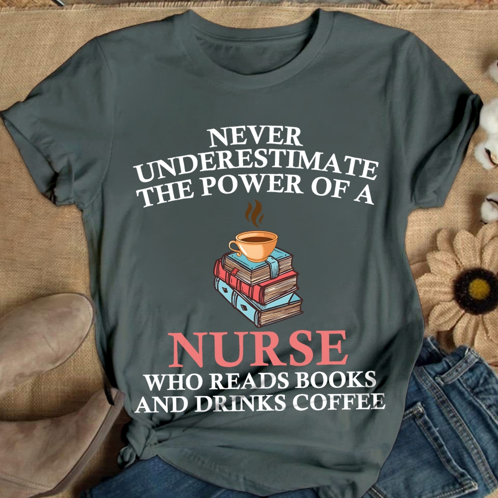 Nurse Reading Books And Coffee Lover Cotton Nurse T-shirt