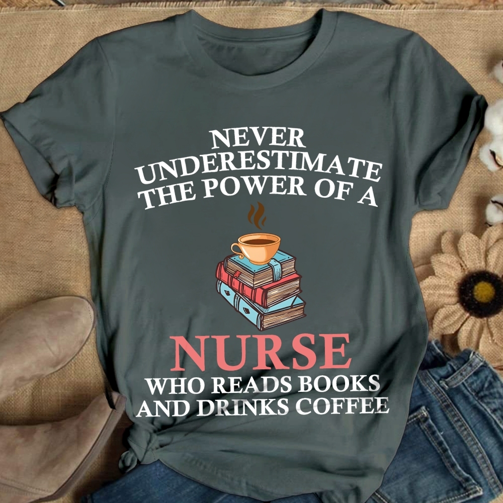 Nurse Reading Books And Coffee Lover Cotton Nurse T-shirt