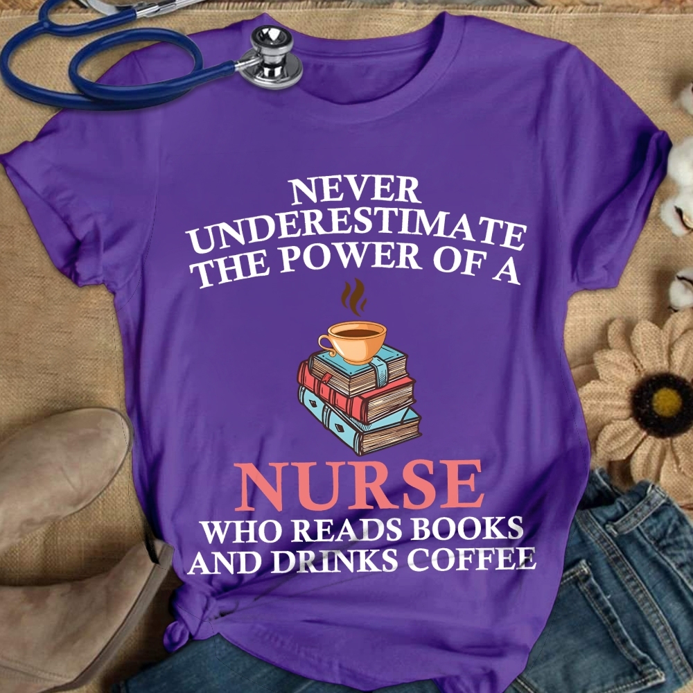 Nurse Reading Books And Coffee Lover Cotton Nurse T-shirt