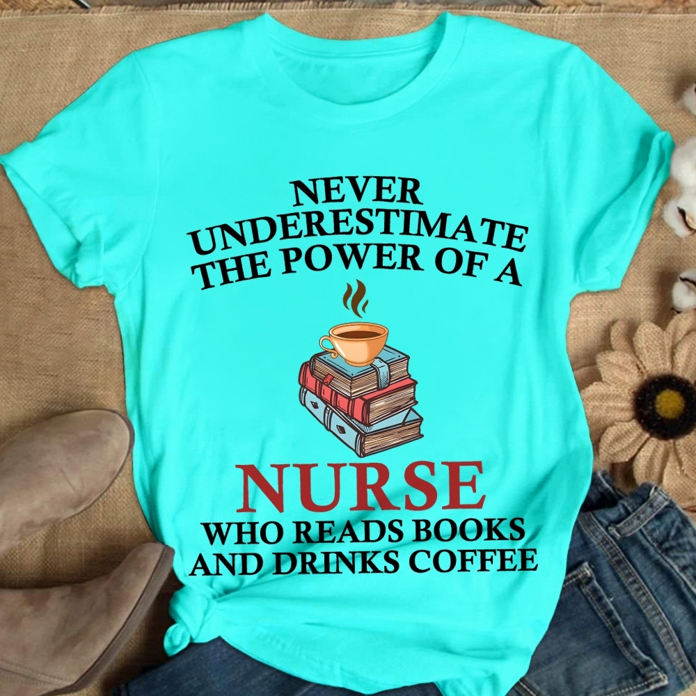 Nurse Reading Books And Coffee Lover Cotton Nurse T-shirt