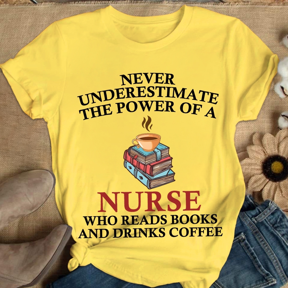 Nurse Reading Books And Coffee Lover Cotton Nurse T-shirt