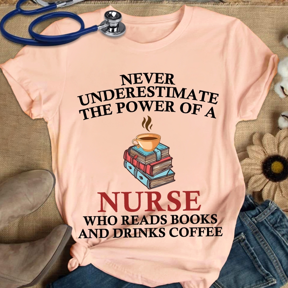 Nurse Reading Books And Coffee Lover Cotton Nurse T-shirt