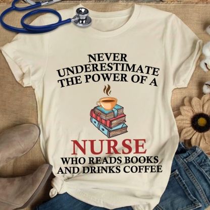 Nurse Reading Books And Coffee Lover Cotton Nurse T-shirt