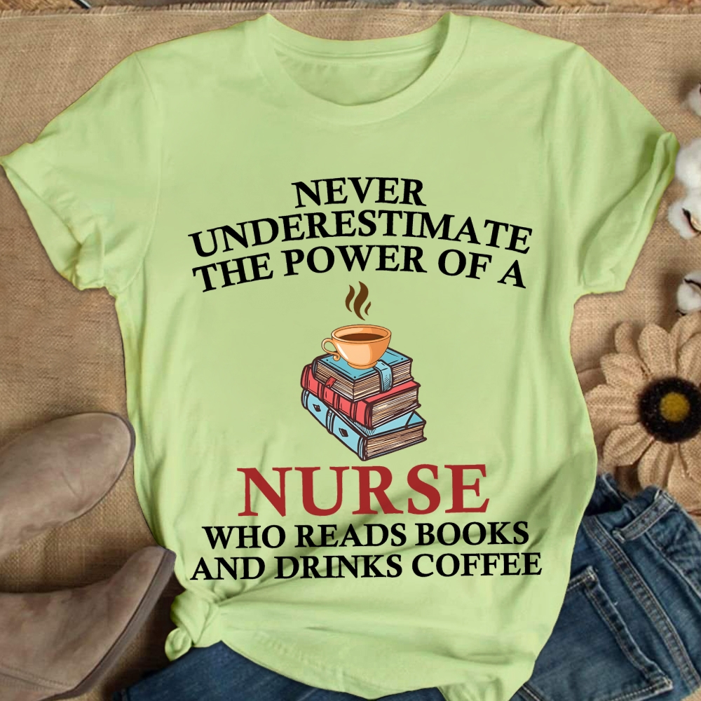 Nurse Reading Books And Coffee Lover Cotton Nurse T-shirt