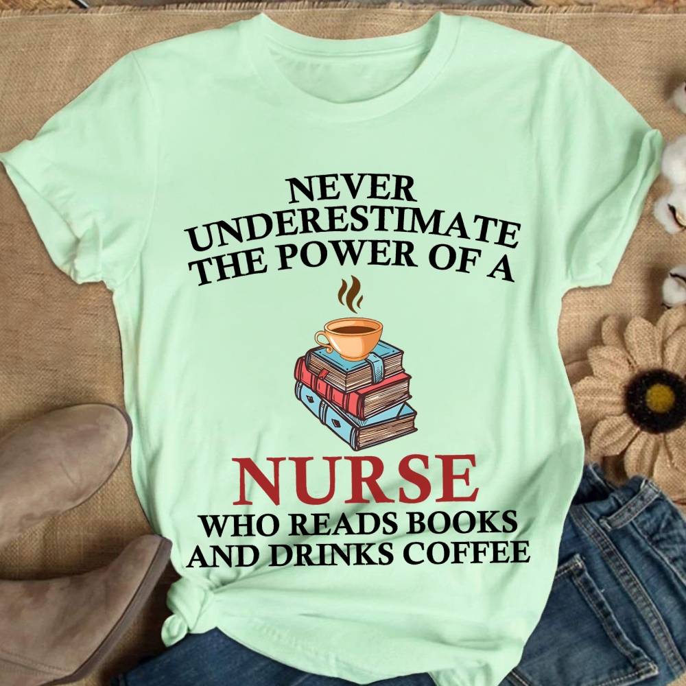 Nurse Reading Books And Coffee Lover Cotton Nurse T-shirt