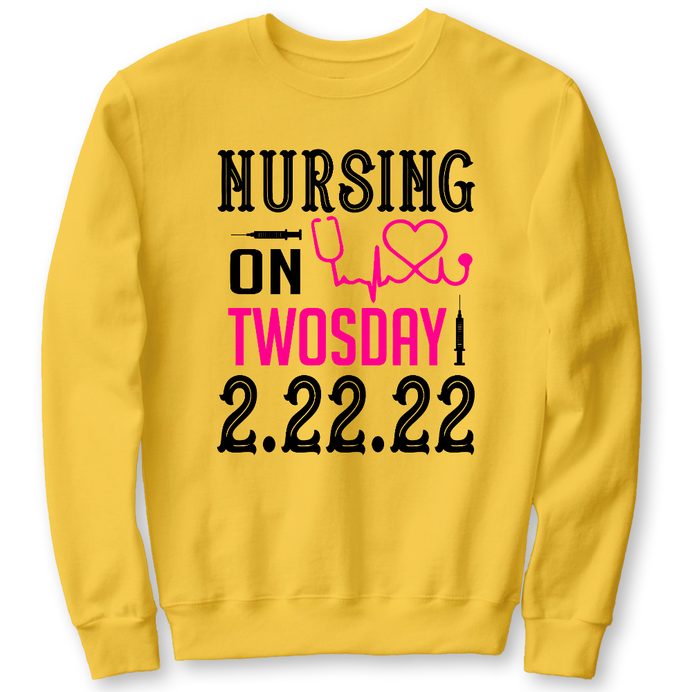 Nursing School On TwosDay Cotton Pullover Sweatshirt