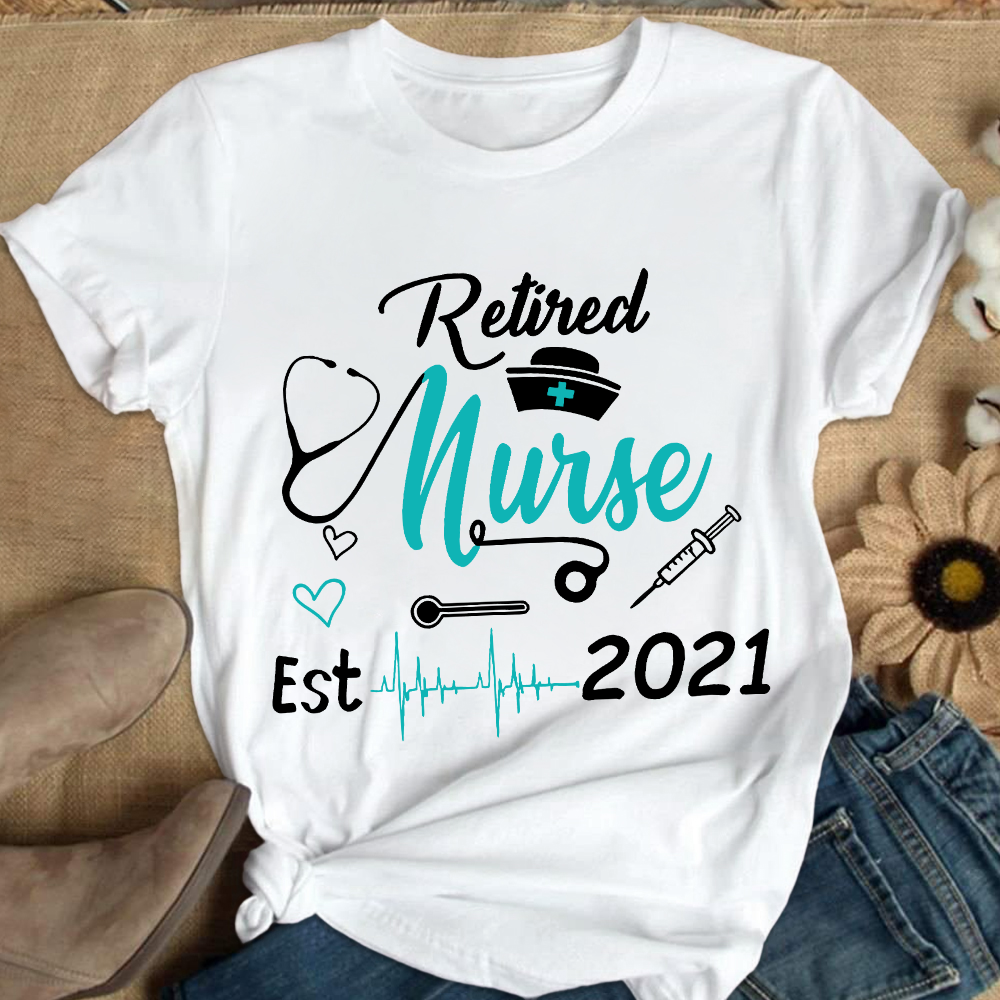 Personalized Nursing Retirement Est 2021 Cotton Nurse T-shirt