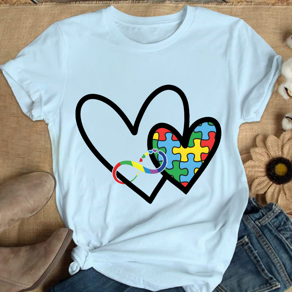 Autism Colorful Heart Cotton Nurse T-shirt