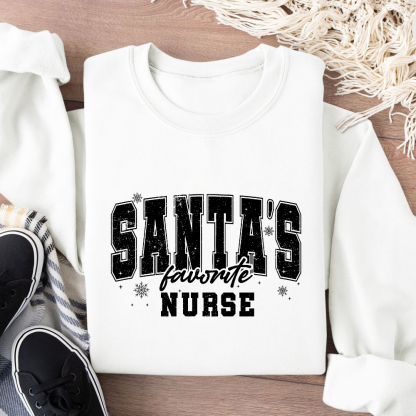 Santas's Favorite Nurse Cotton Pullover Sweatshirt