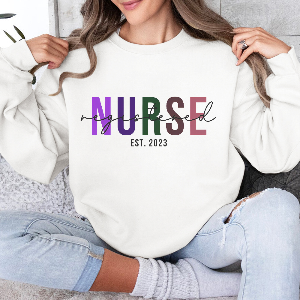 Custom Registered Nurse Embroidery Cotton Pullover Sweatshirt
