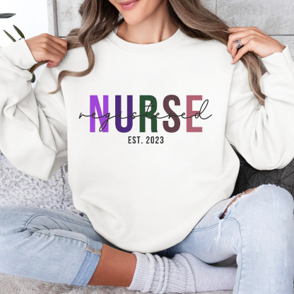 Custom Registered Nurse Embroidery Cotton Pullover Sweatshirt