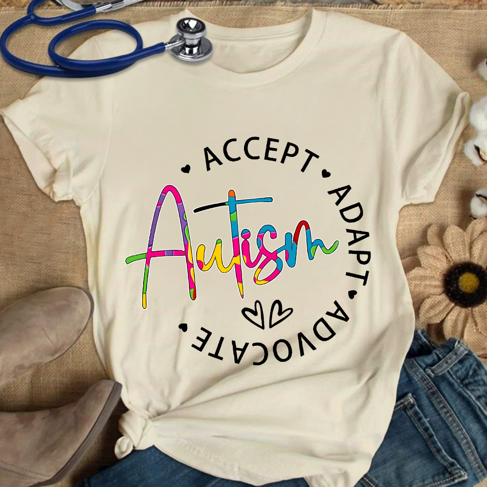 Autism Accept Adapt Advocate Cotton Nurse T-shirt