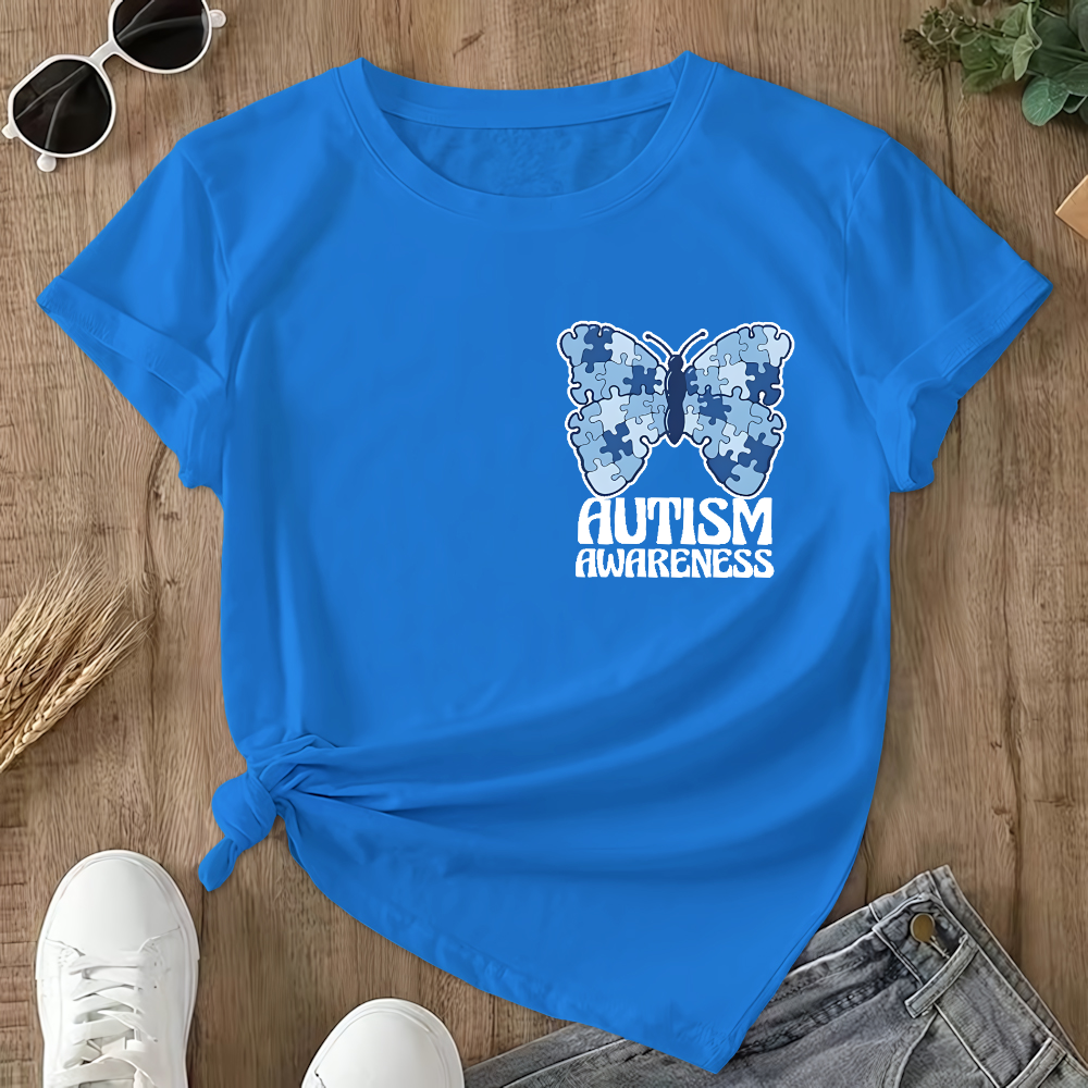 I Wear Blue For Autism Awareness Double-Sided Cotton Printed T-Shirt