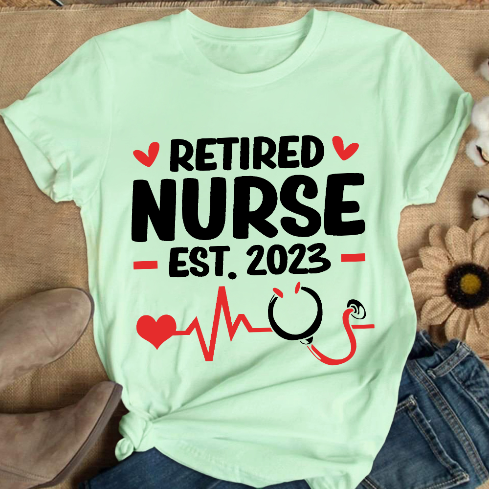 Personalized Nurse Stethoscope Heartbeat Retired 2023 Cotton Nurse T-shirt
