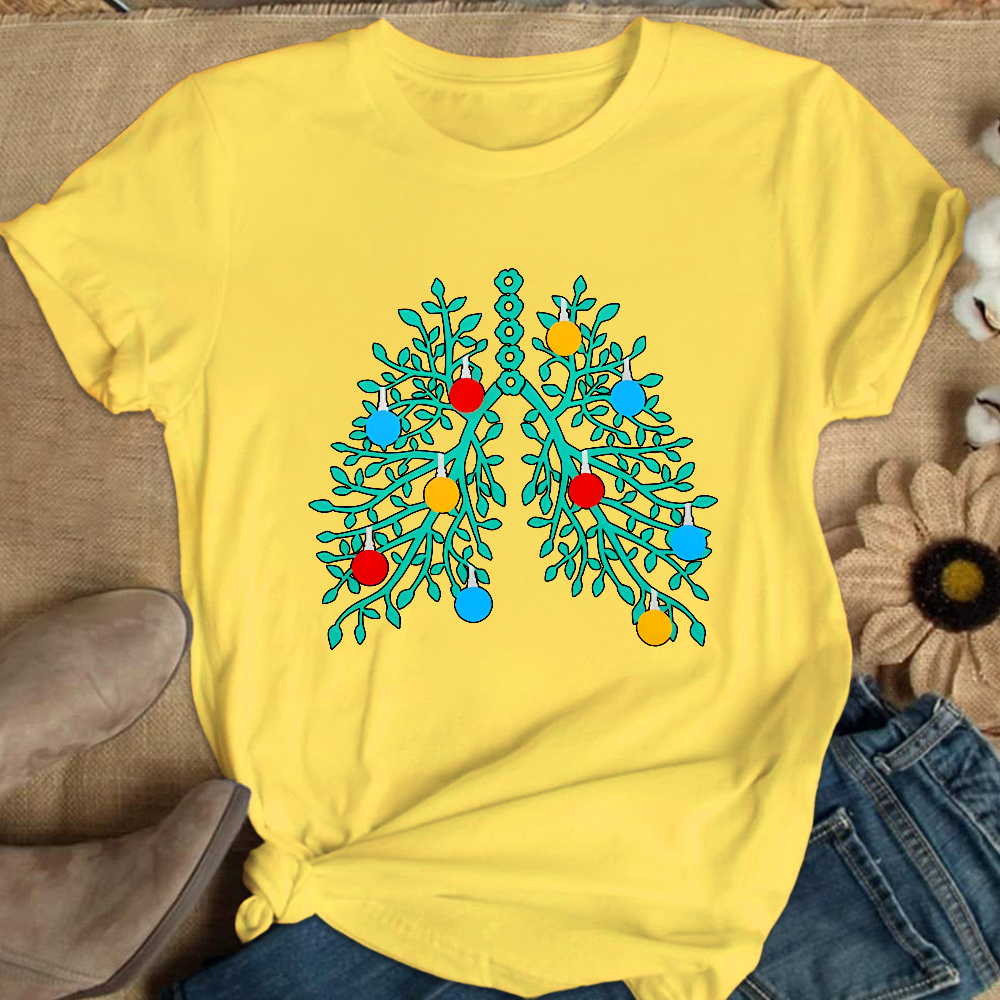 Lungs With Christmas Lights Respiratory Therapist Xmas Cotton Nurse T-shirt