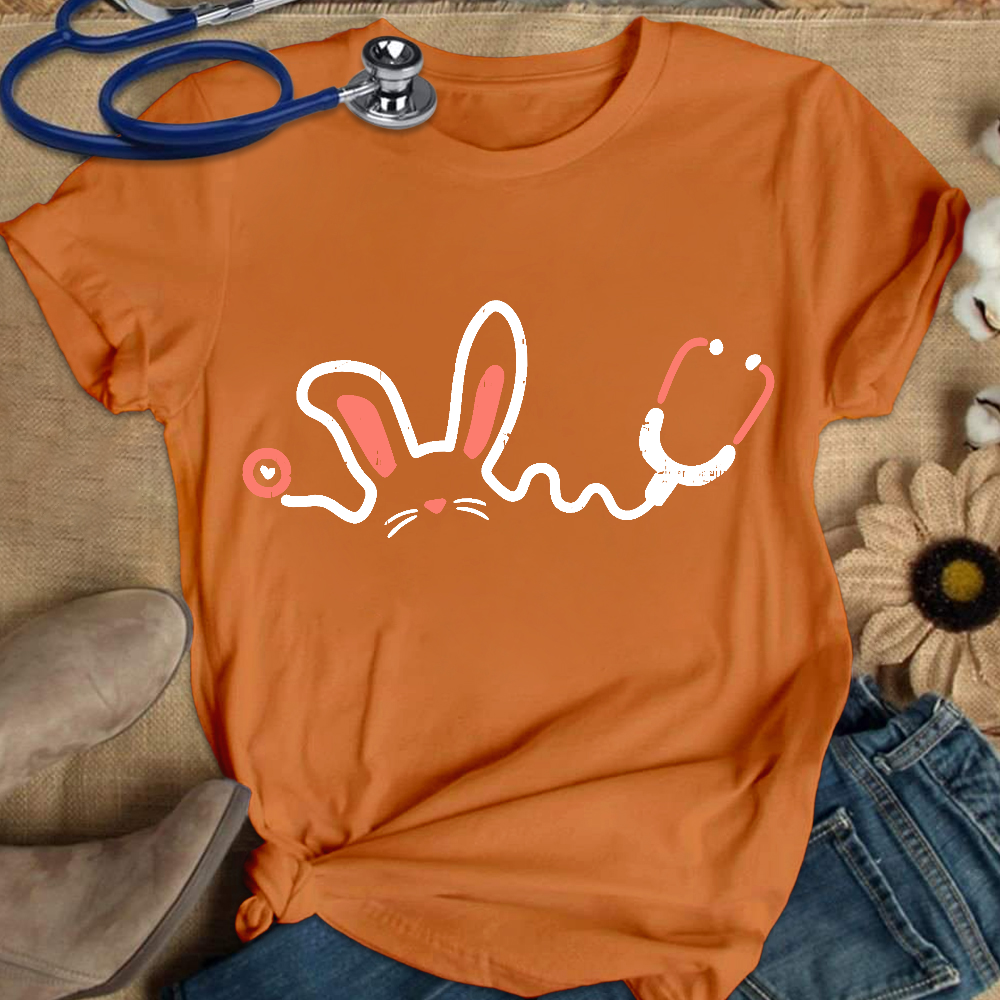 Easter Bunny Stethoscope Cotton Nurse T-shirt
