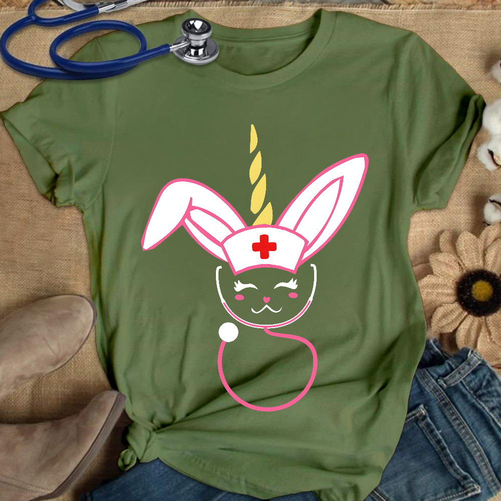 Funny Bunny Nurse Easter Cotton Nurse T-shirt