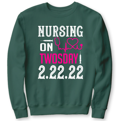 Nursing School On TwosDay Cotton Pullover Sweatshirt