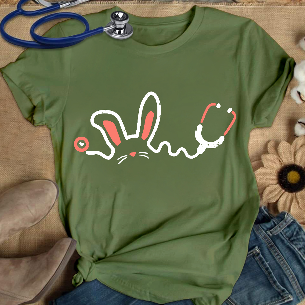 Easter Bunny Stethoscope Cotton Nurse T-shirt