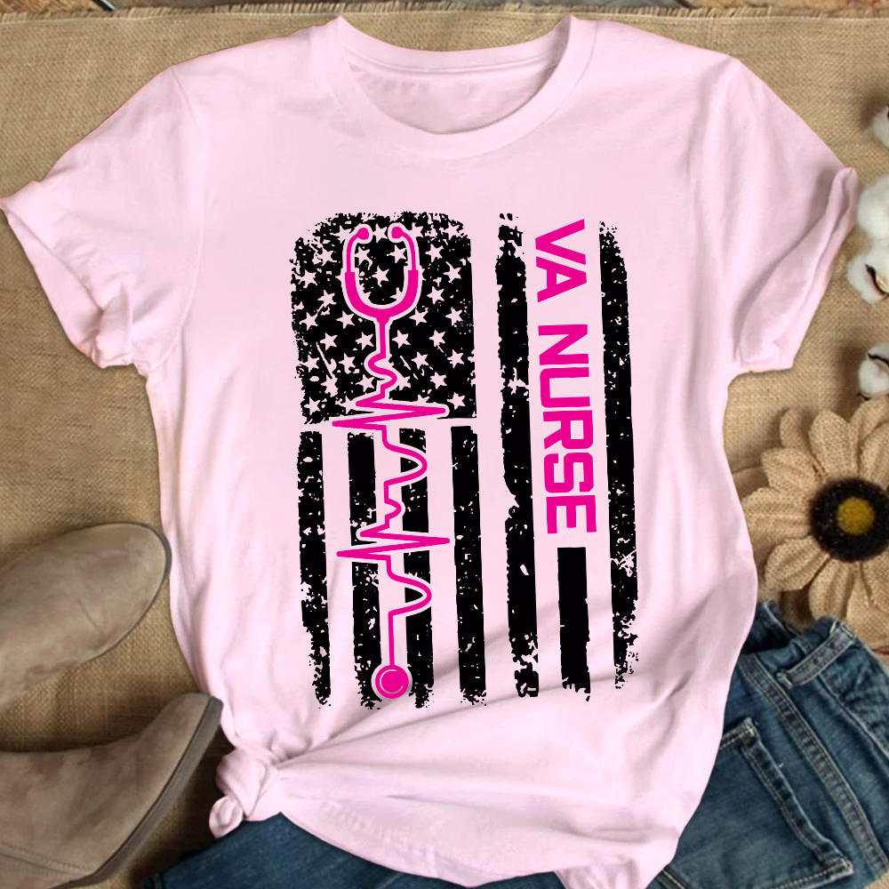 Vintage USA American Flag VA Nurse Patriotic Nursing Gifts Cotton Nurse T-shirt