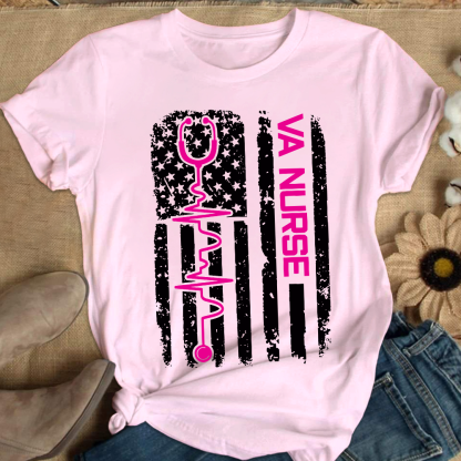 Vintage USA American Flag VA Nurse Patriotic Nursing Gifts Cotton Nurse T-shirt
