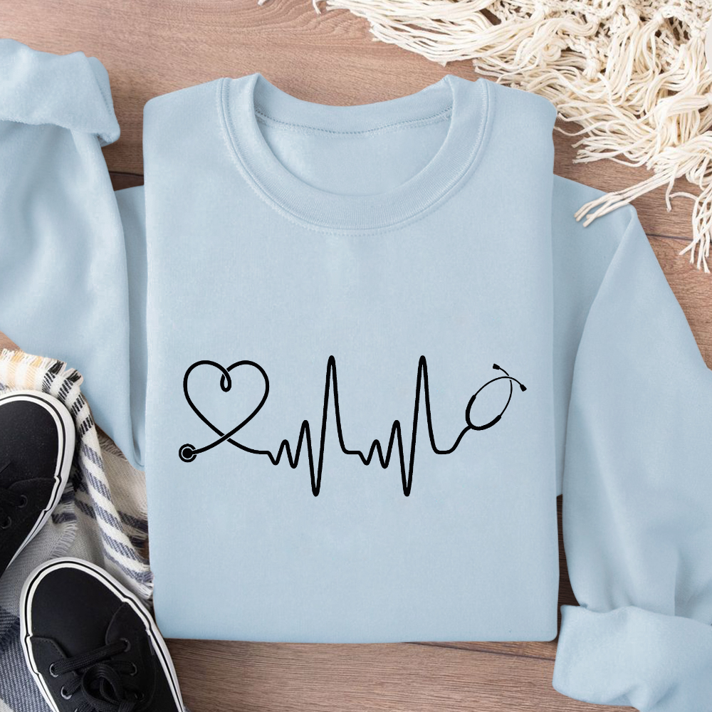 Electrocardiogram With Stethoscope Cotton Pullover Sweatshirt