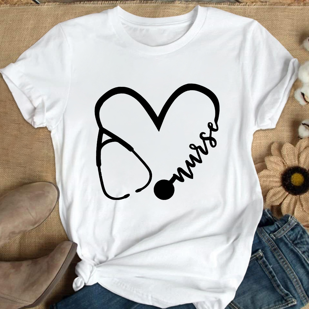 Nurse Heart Print Cotton Nurse T-shirt
