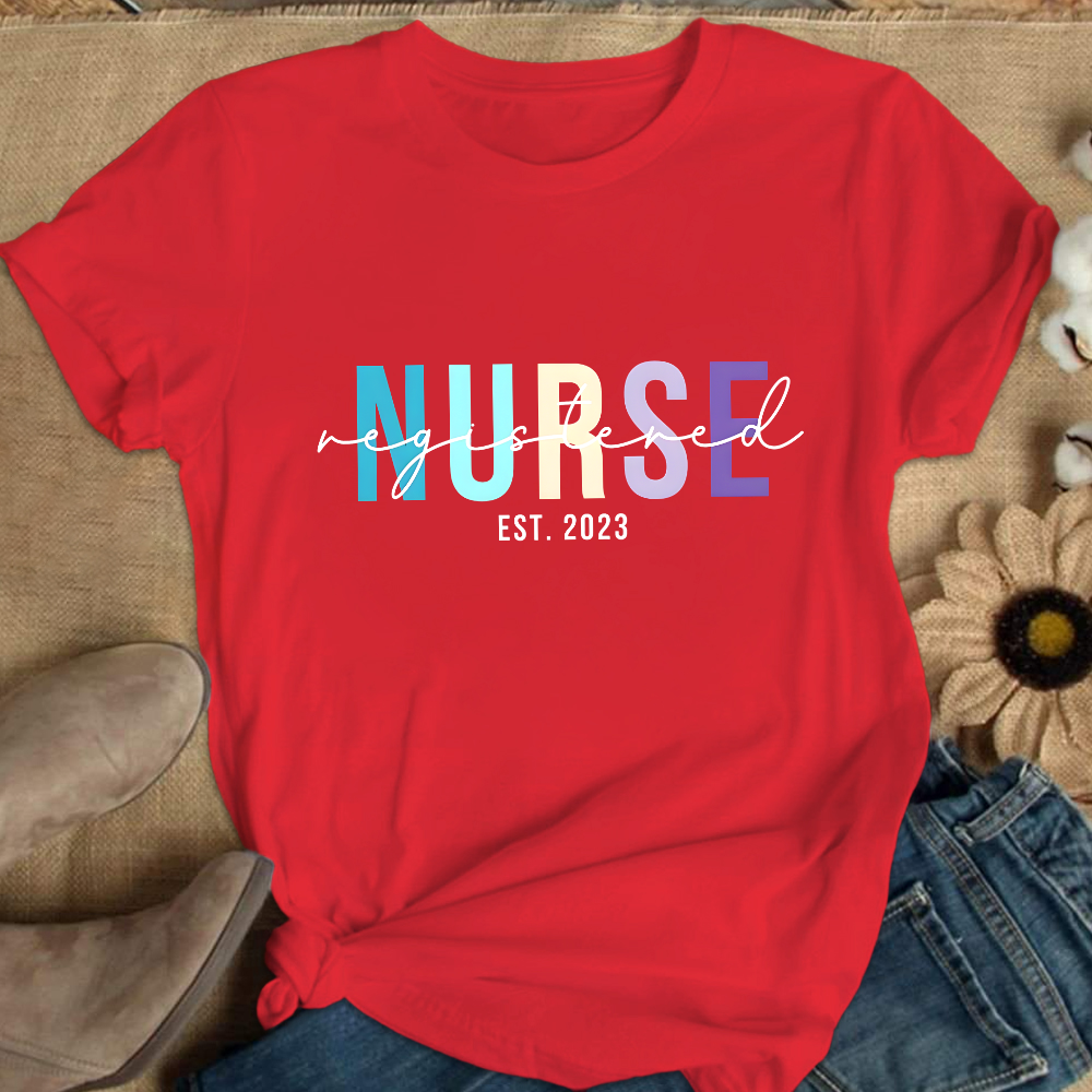 Custom Registered Nurse Embroidery Cotton Nurse T-shirt