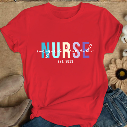 Custom Registered Nurse Embroidery Cotton Nurse T-shirt
