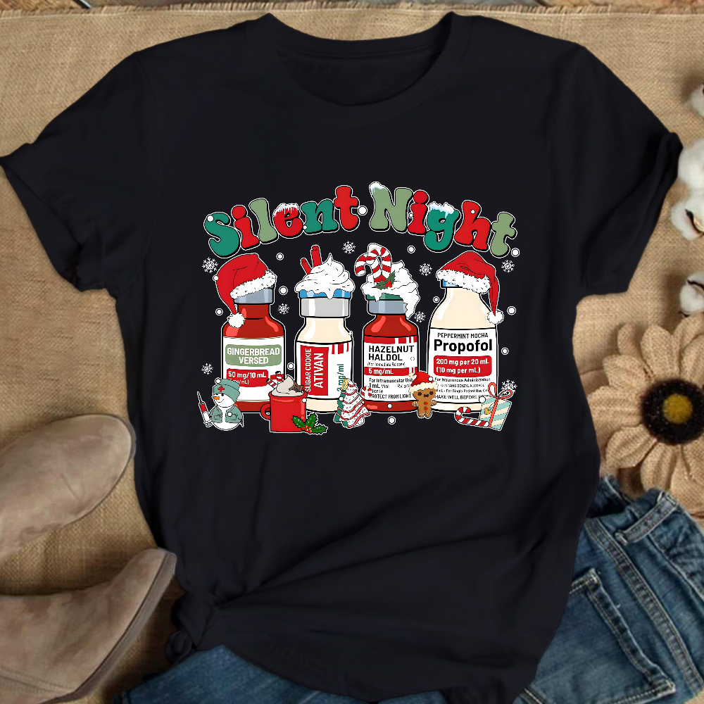 Santa's Helpers Silent Night Cotton Nurse T-shirt