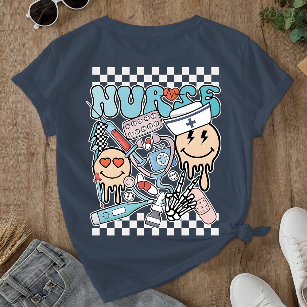 Melting Smiley Face Double-Sided Cotton Printed T-Shirt