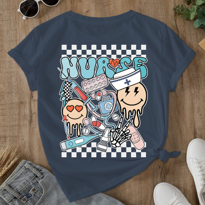 Melting Smiley Face Double-Sided Cotton Printed T-Shirt