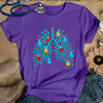 Lungs With Christmas Lights Respiratory Therapist Xmas Cotton Nurse T-shirt