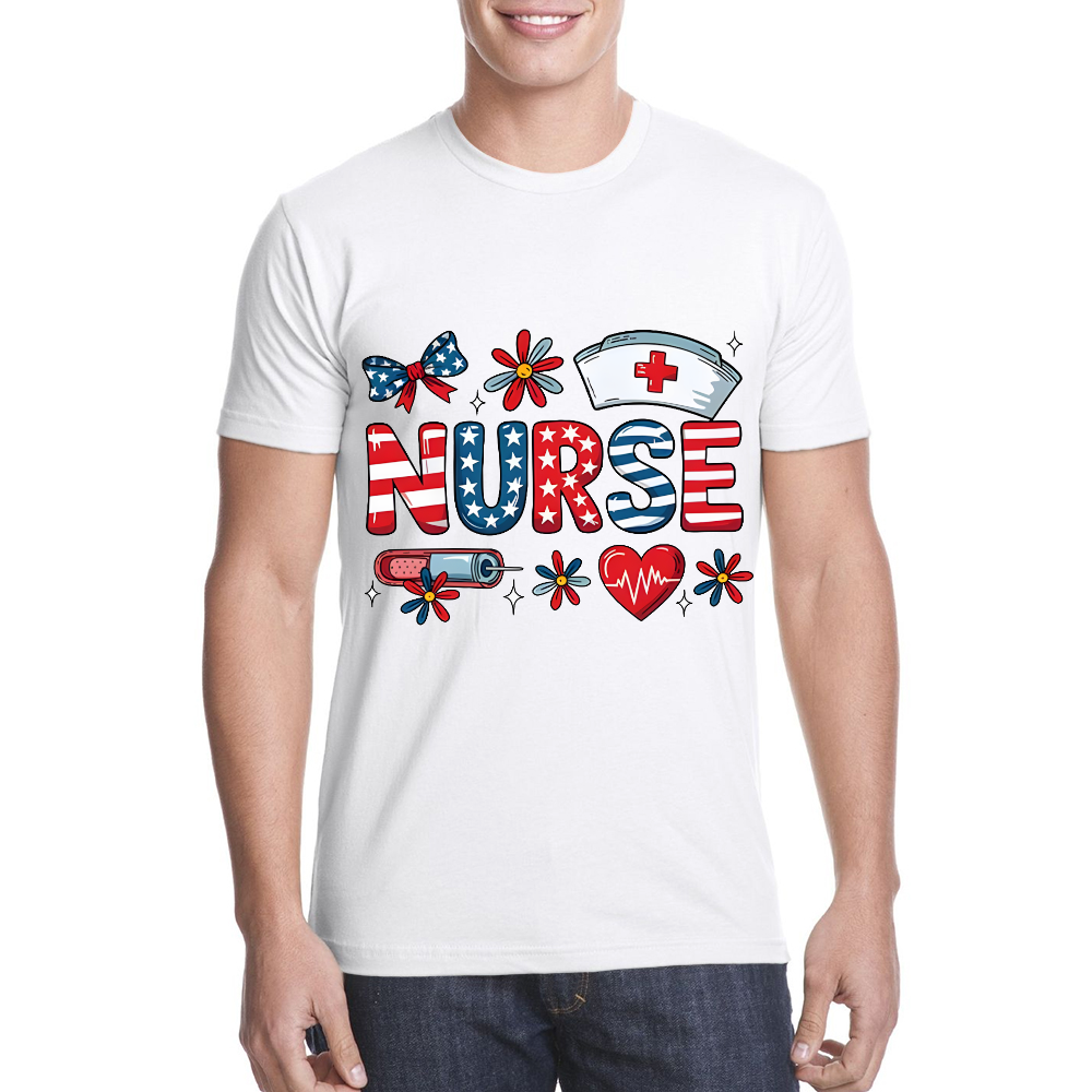 Patriotic Nurse Red White Blue Cotton Doctor T-shirt