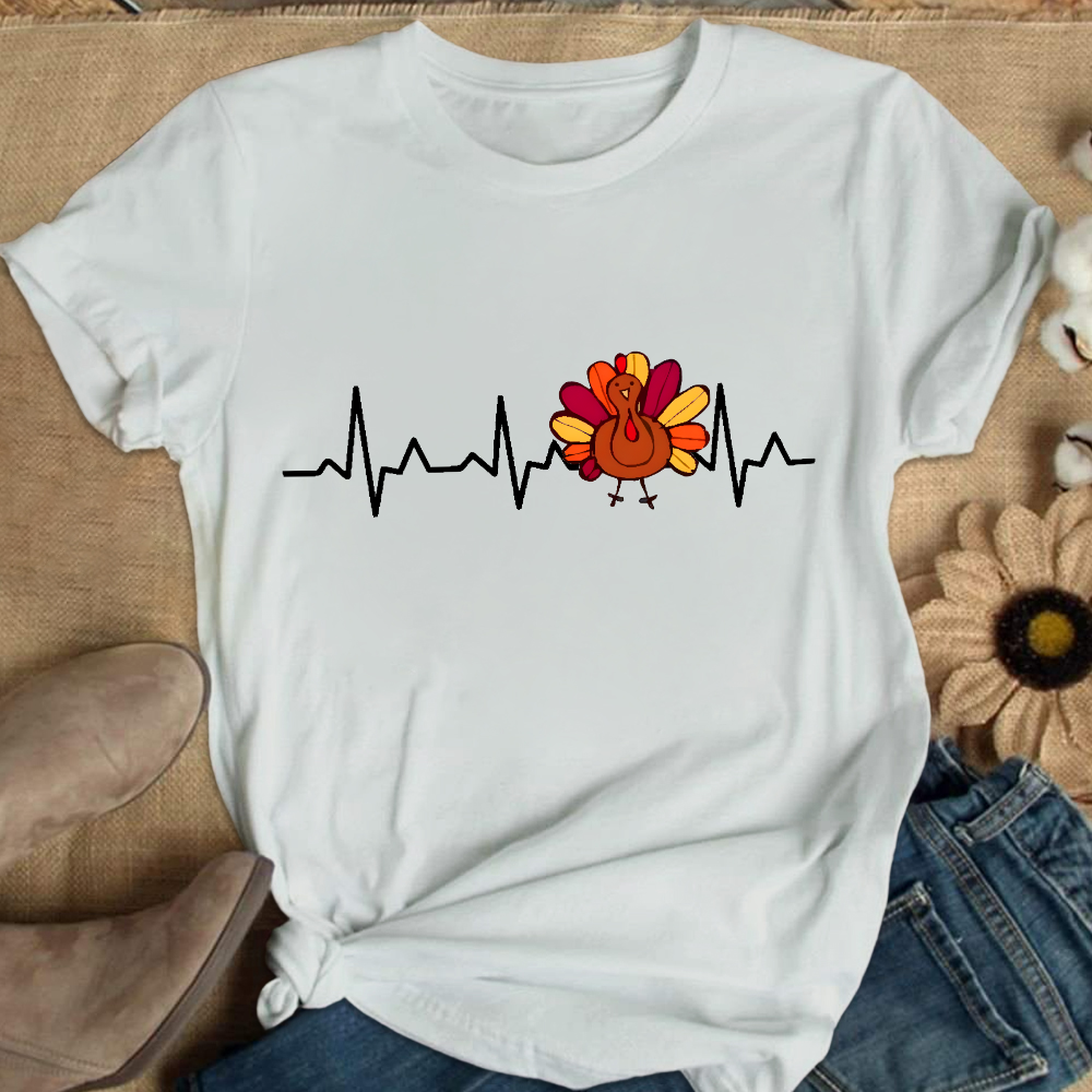 Heartbeat Turkey Nurse Thanksgiving Cotton Nurse T-shirt