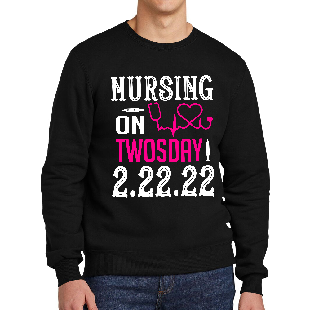 Nursing School On TwosDay Cotton Pullover Sweatshirt