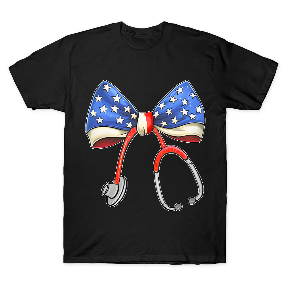 Stethoscope With American Flag Bow Cotton Doctor T-shirt