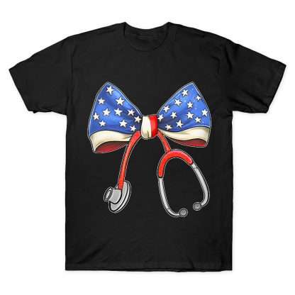 Stethoscope With American Flag Bow Cotton Doctor T-shirt